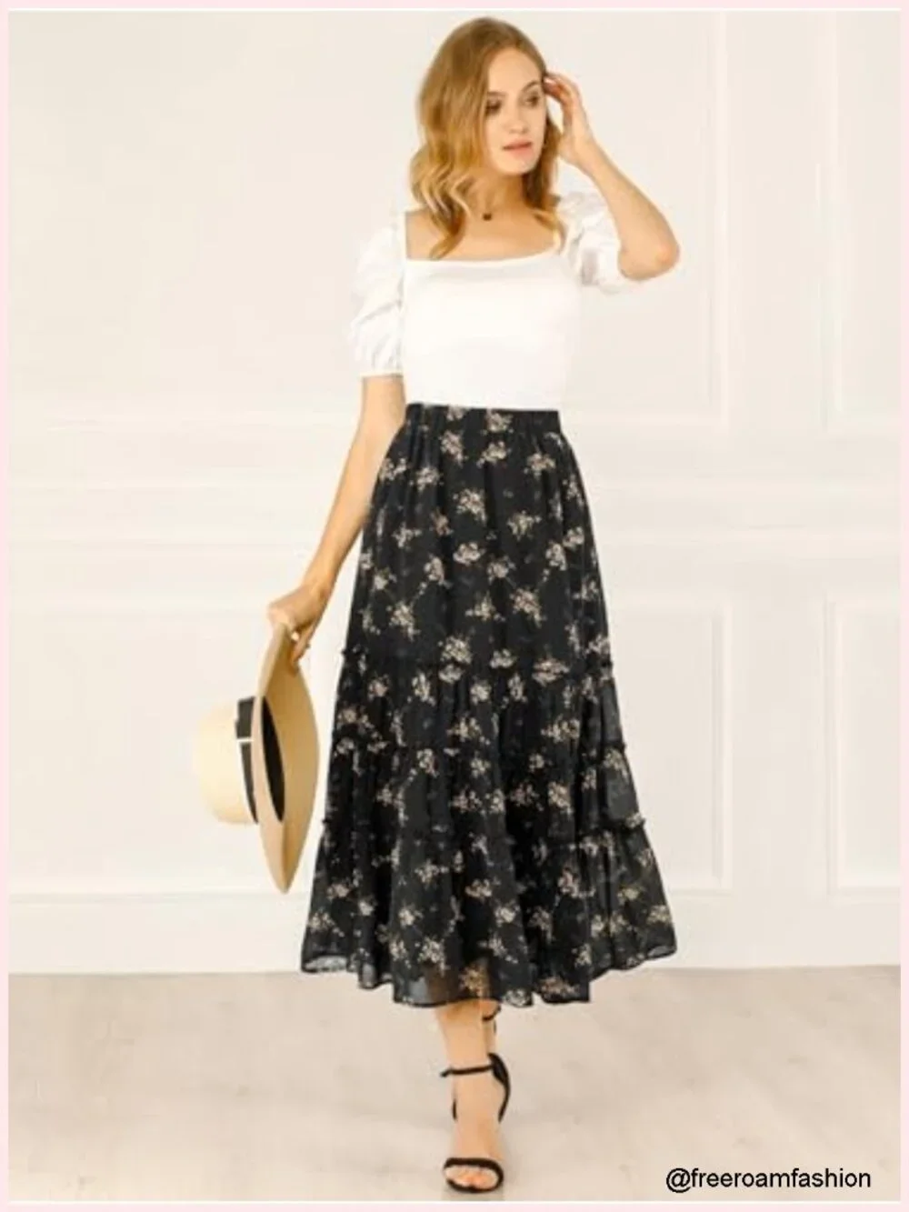 Chiffon A-Line Long Tiered Ruffle Boho Maxi Skirt